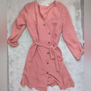 Day to Day by Blu Pepper Wrap Dress | Button Front Belted Long Sleeve | Size Lar